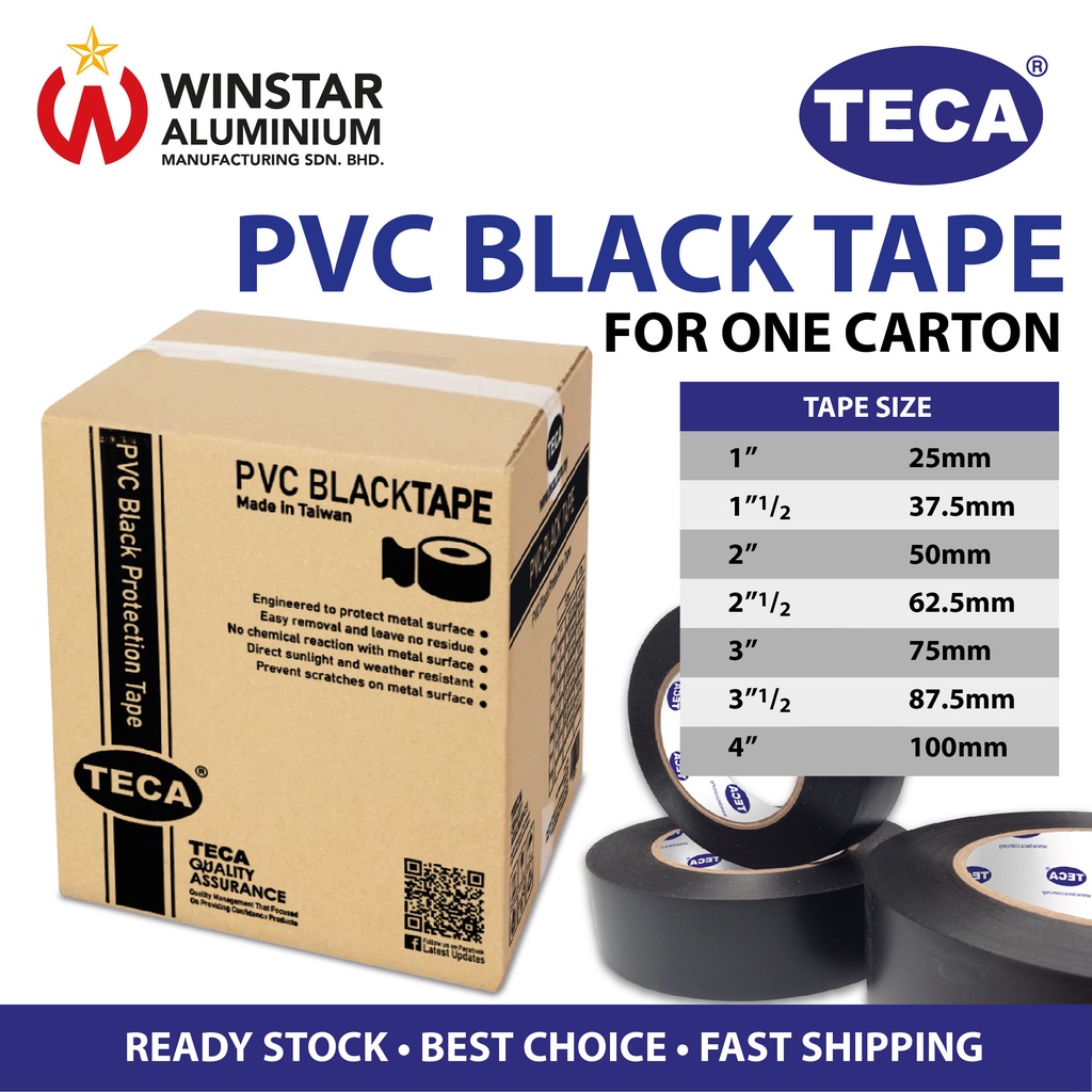Teca PVC Black Tape for Aluminium Frame Protection (60m) [1 CARTON] Shopee Malaysia