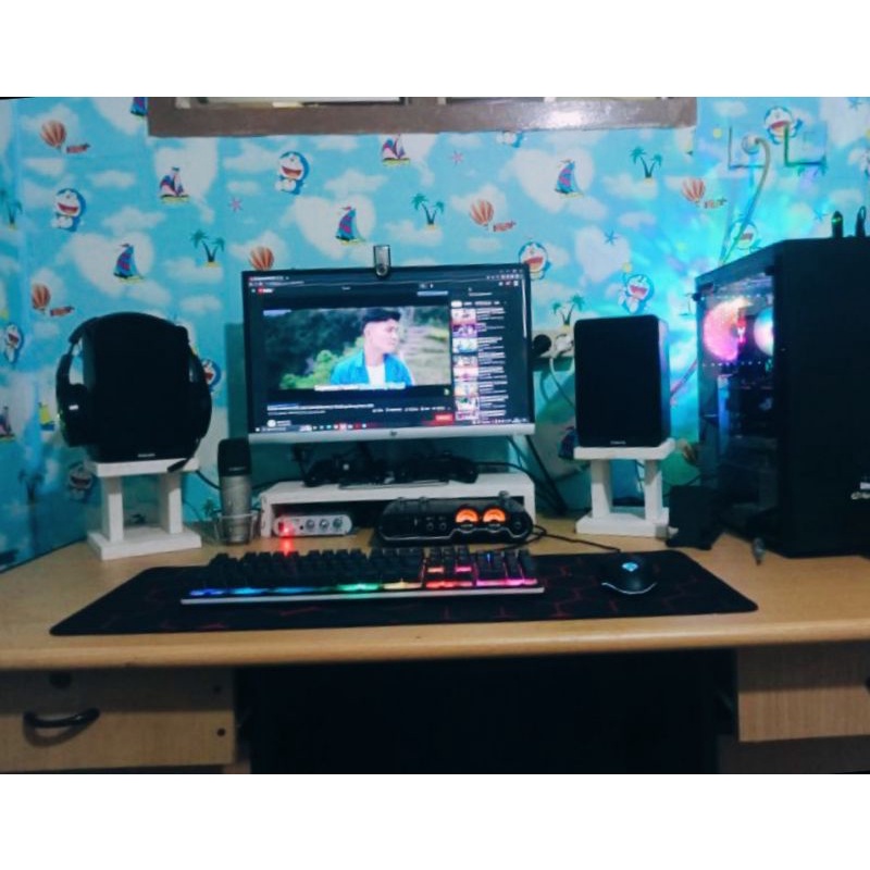 KAYU Monitor Stand And Speaker Stand Complete One SET Of Wood Shopee