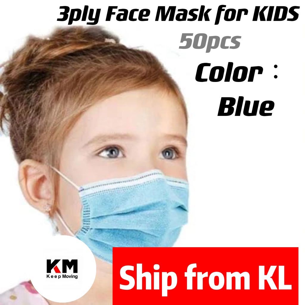 50pcs Blue / Black Disposable Kids Face Mask Children 3Ply Filter Dust