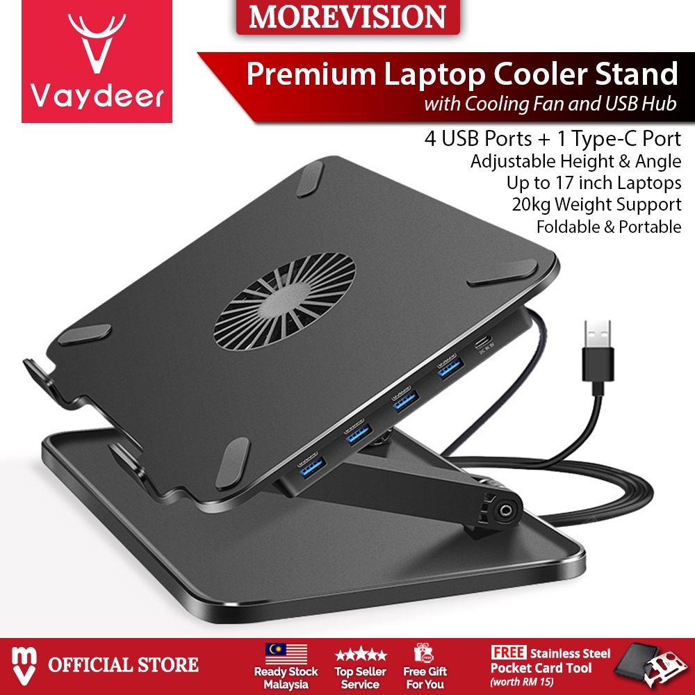 Vaydeer Laptop Cooler Stand with USB Hub Foldable Adjustable Height
