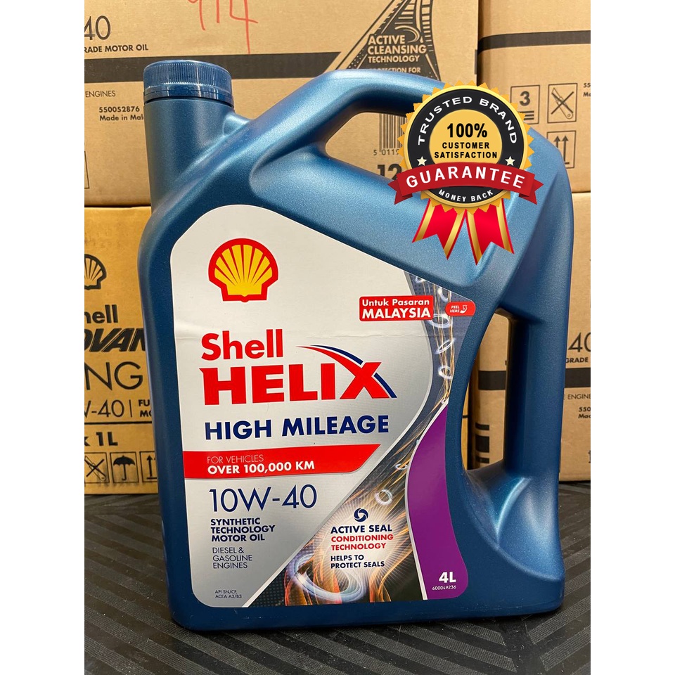 Shell Helix High Mileage 10W40 Semi Synthetic Engine Oil (4L) Shopee