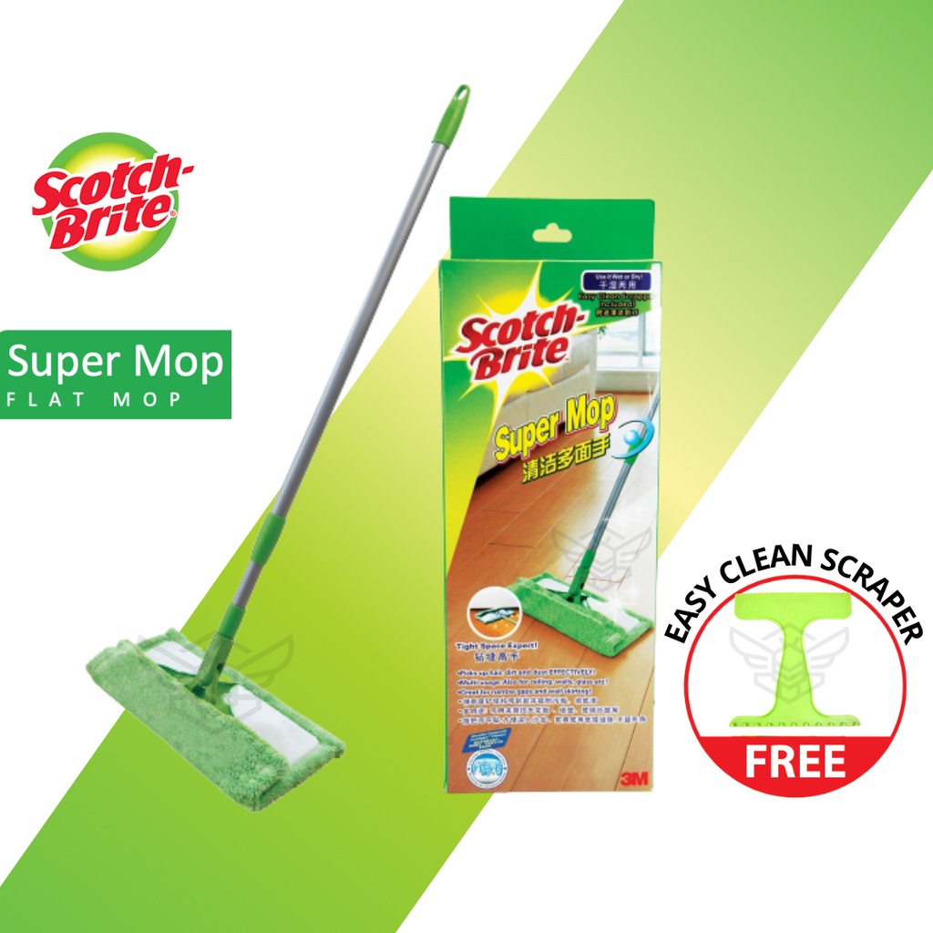 3M Scotch Brite 2 in 1 Super Mop Clean 360 Flat Mop Wet Dry No Scratch