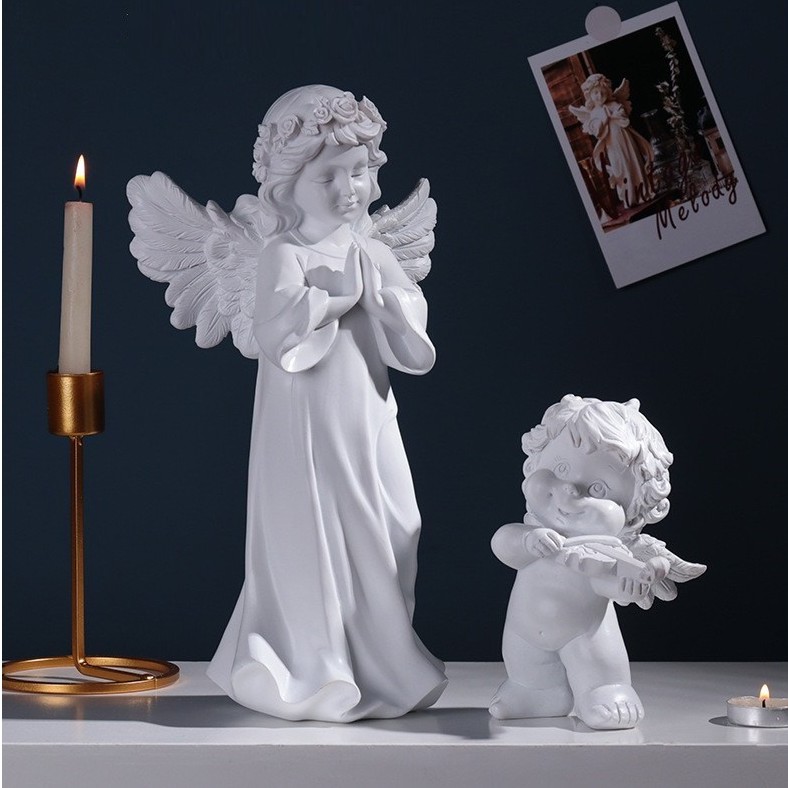 Retro Praying Angel Figurine Resin Guardian Angel Statue Indoor Home