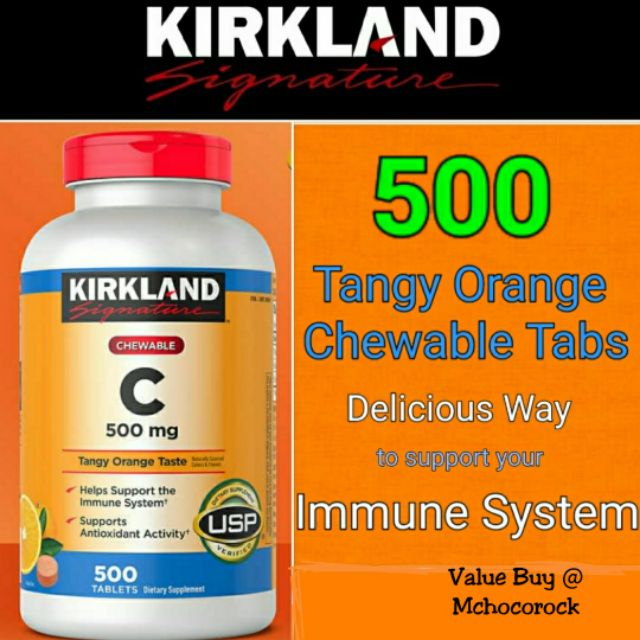 Kirkland Tangy Orange Chewable Vitamin C (500 Tabs/Trial Pack) Exp 21