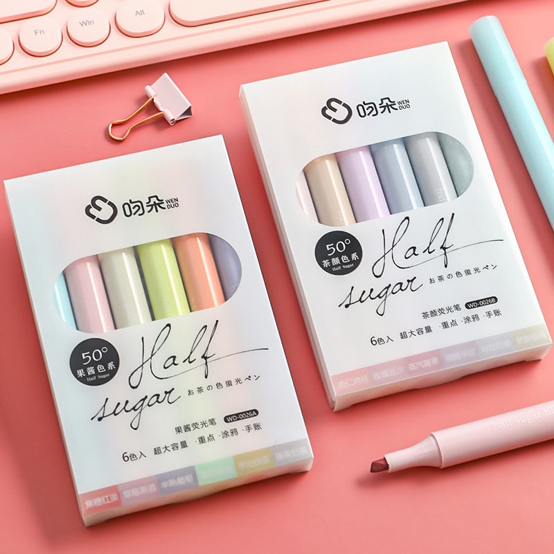 6 Colors Highlighters Pen Korea Stationery Multicolor Marker Student