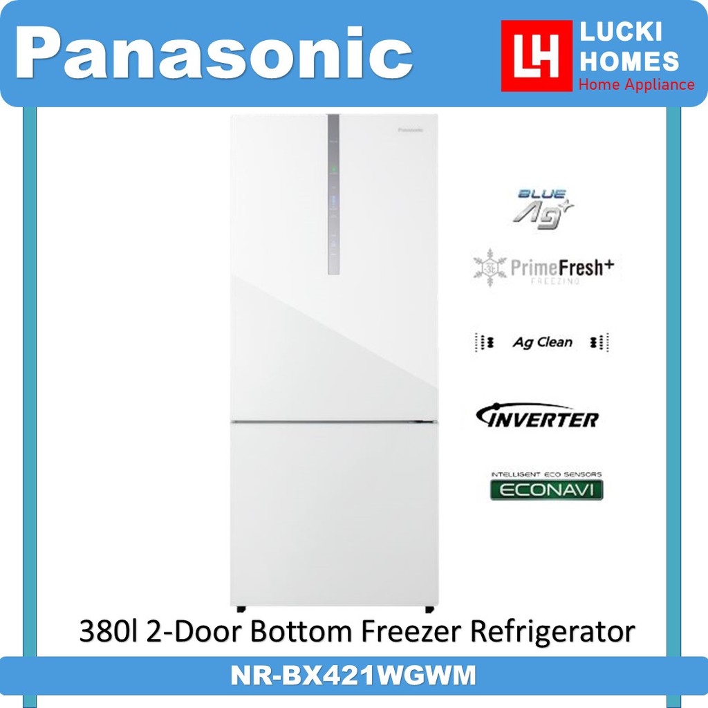 Panasonic 380l 2door Bottom Freezer Refrigerator NRBX421WGWM Glass