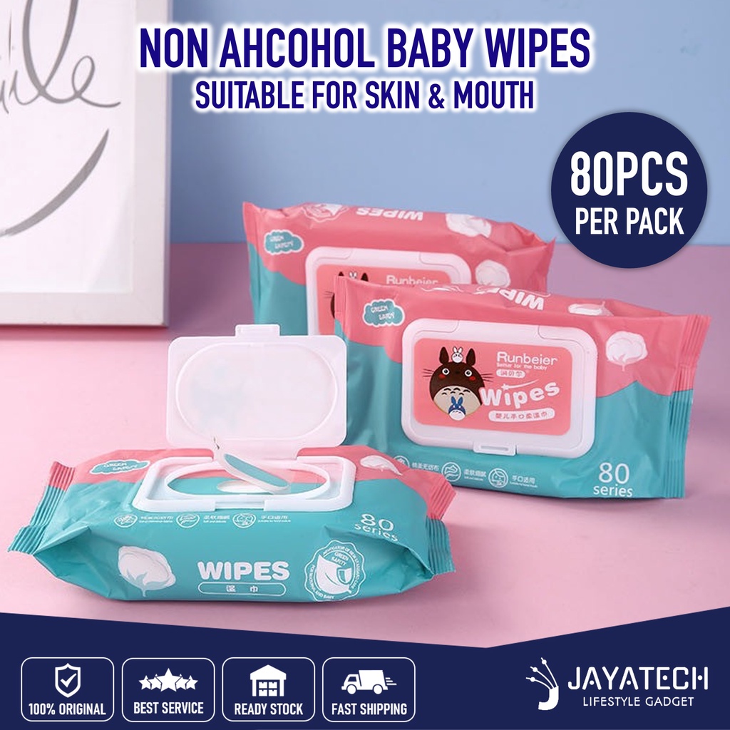 80PCS NON ALCOHOL BABY WIPES / BABY WET TISSUE ANTI BACTERIAL ALCOHOL