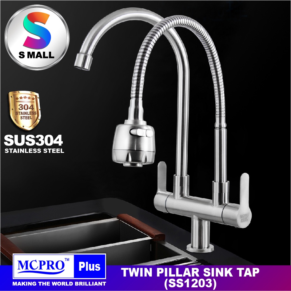 MCPRO PLUS SUS304 Stainless Steel Faucet PILLAR Double Twin Handle