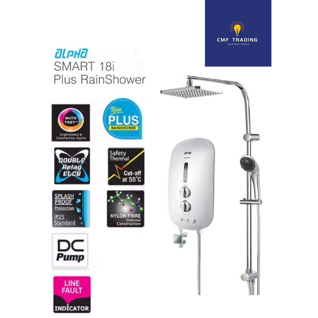 ALPHA Water Heater SMART 18i RS Plus Rain Shower DC pump Shopee Malaysia