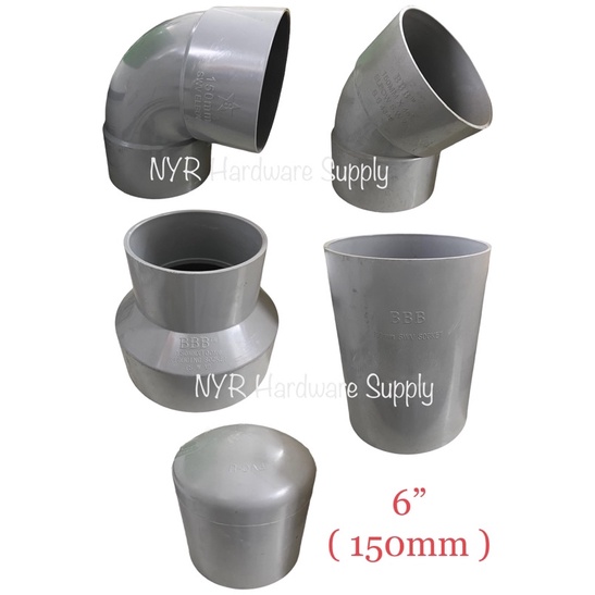 6” (150mm) Pvc Pipe Fitting 6” Elbow 90Deg / 6” Elbow 45Degree 6