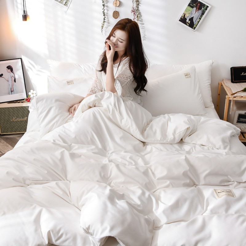 【Free Shipping】Pure Color Super High Quality Bed White Bedding Set Duvet Cover Fitted And Flat