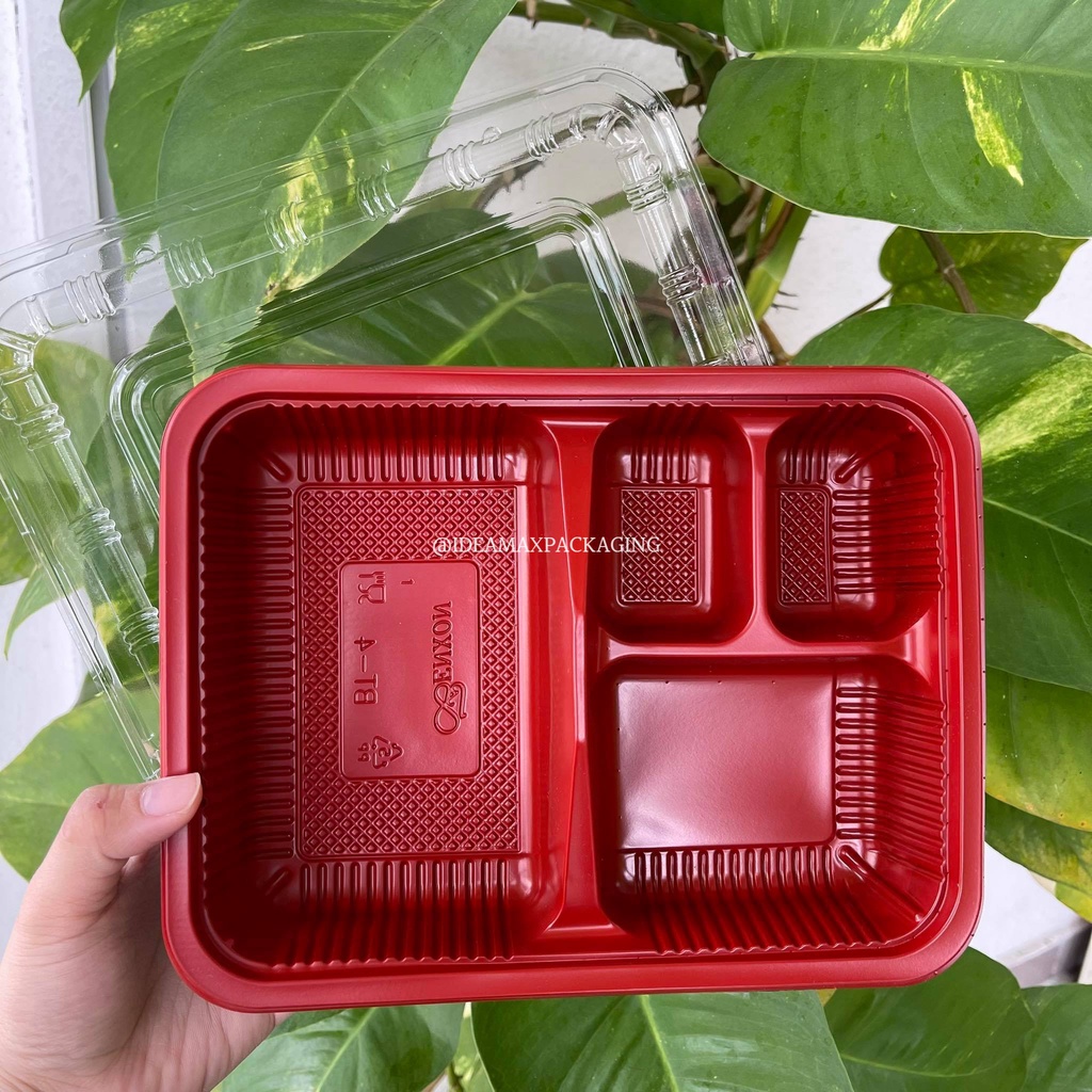 BT4 4 Compartment Bento Lunch Box with lid (Red inside /black outside