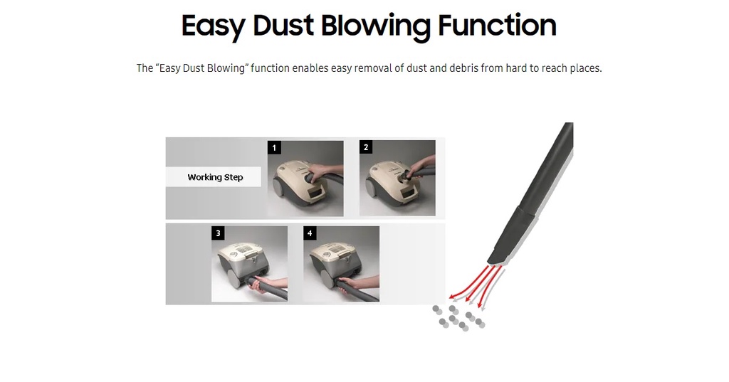 Samsung Canister Bagged with Easy Dust Blowing function, 320W