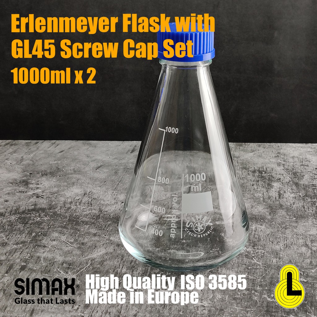 Erlenmeyer Conical Flask with Screw Cap 1L/1000ml Simax Shopee Malaysia