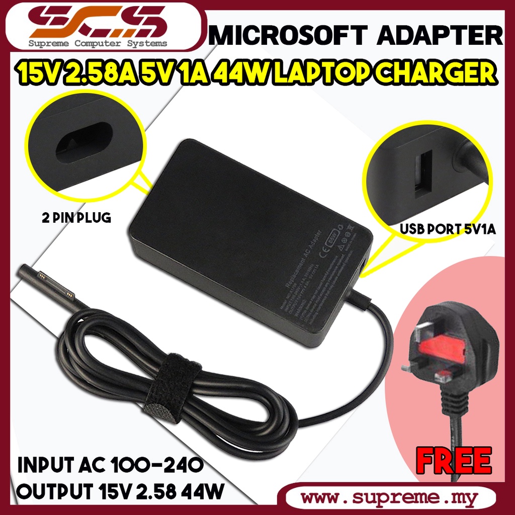 Microsoft Surface Go 2/ Go 3/ Pro 3/4/5/6 Charger 15V 2.58A 44W with 5V