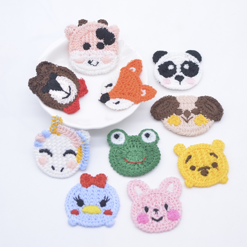 10Pcs Kawaii Cartoon Animals Wool Appliques for Children's Clothes Hat