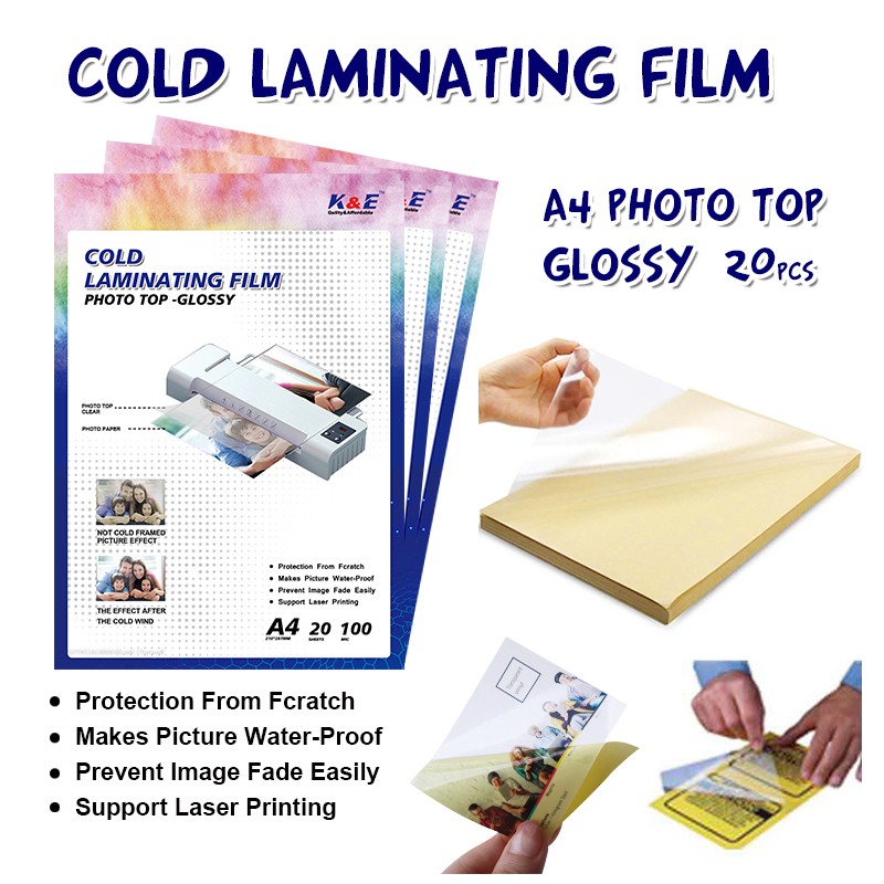 (20pcs)K&E Cold Lamination Film A4 (Photo top)Protector/waterproof film ,Laser Printer Printing