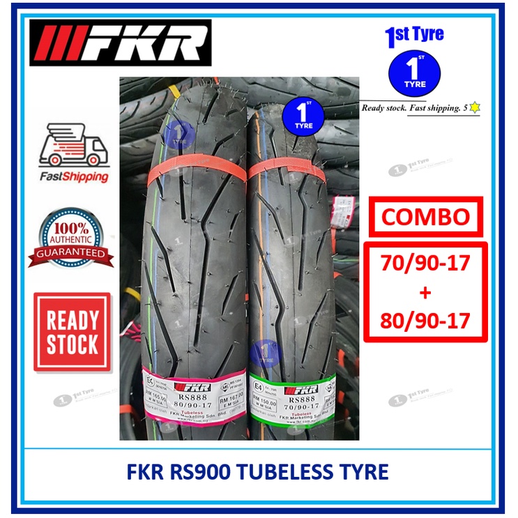 FKR MOTORCYCLE TYRE COMBO RS888 TUBELESS 70/9017 + 80/9017 [ TAYAR