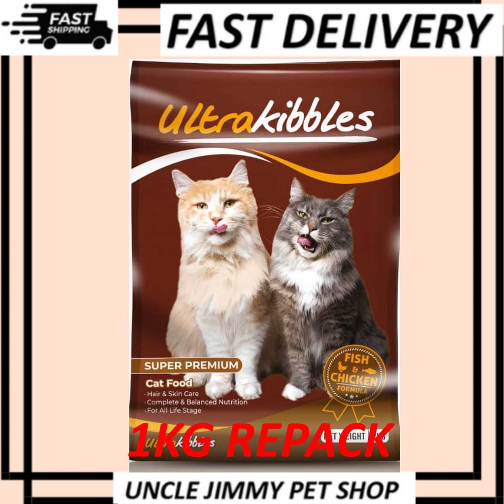 ultra kibbles super premium hair & skin dry cat food 1kg repack