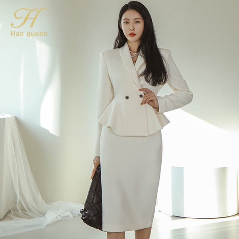H Han Queen New Profession Set Women Coat Crop Top And High Waist