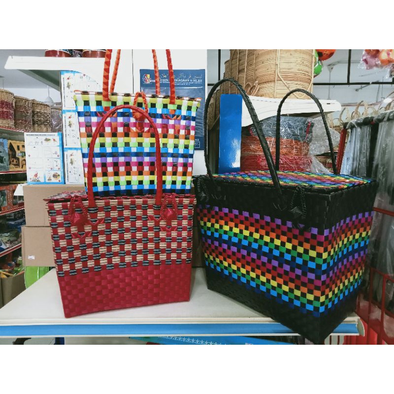 Beg Plastik Anyam Cantik Bertutup Plastic Hand Woven Bag Bakul Baby