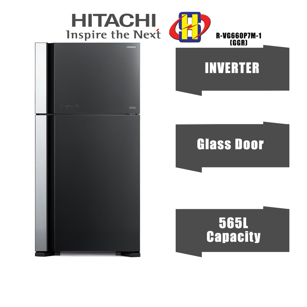 Hitachi Refrigerator (565L/Glass Gray) Inverter Dual Fan Cooling 2Door