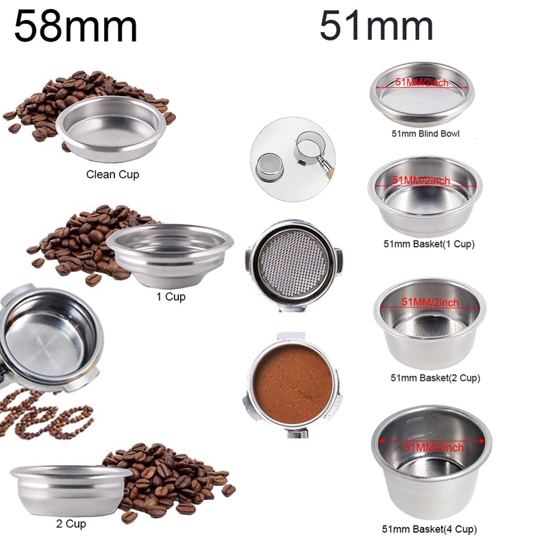 Coffee Filter Cup 51mm 58mm Non Pressurized Filter Basket For E61 Head