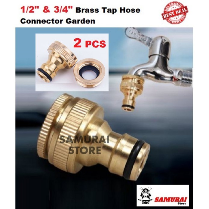 (1/2" & 3/4") ABS 2 in 1 Brass Tap Hose Connector Garden Water Pipe