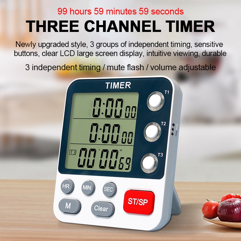 3 Channels Kitchen Timer 100 Hours Countdown Timer For Shower Study