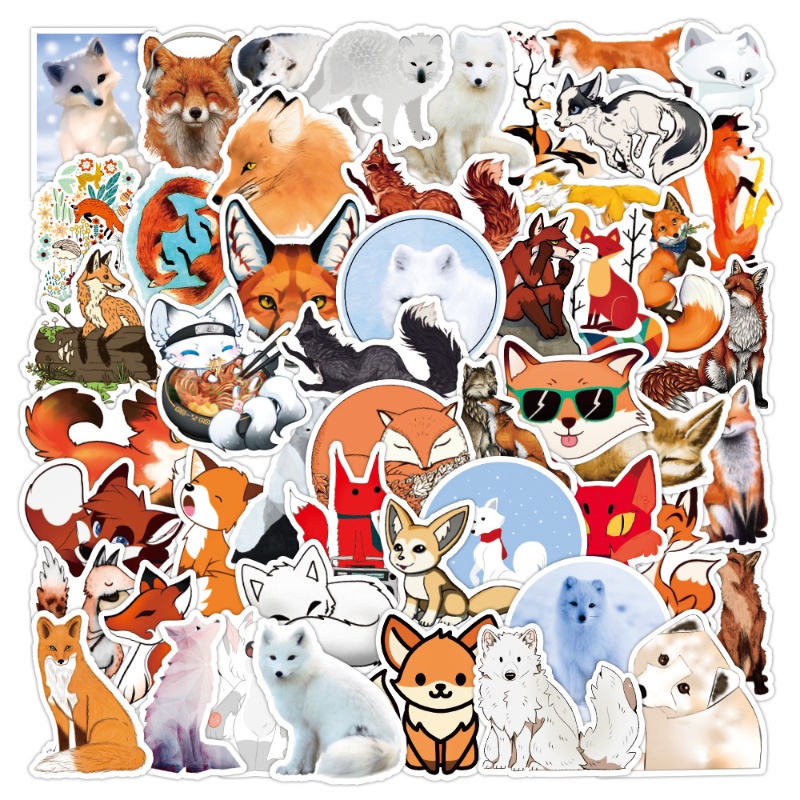 50pcs Fox Stickers Vinyl Waterproof Stickers for Laptop Hydro Flask