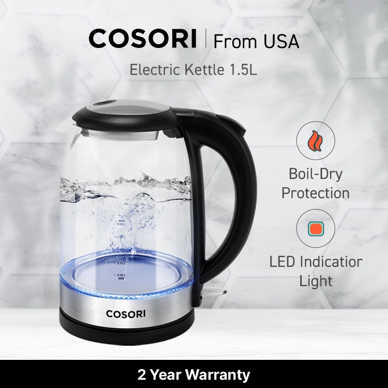 Cosori Electric Glass Kettle with Blue LED (1.5L) GK151CO Shopee