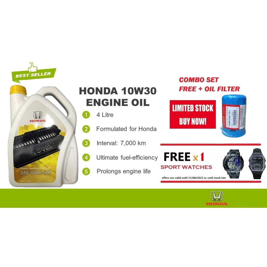HONDA 10W30 ENGINE OIL 4L MINYAK HITAM SEMI SYNTHETIC 10W30 MINYAK
