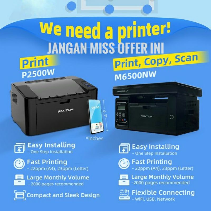 🔥 Pantum M6500NW Printer A4 Multifunction Laser Printer Print Scan Copy