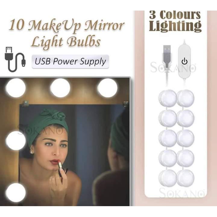 LEDA004 (10 Light Bulbs) Three Colours Lighting Makeup Mirror Bulb