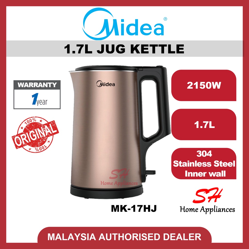 Midea 1.7L Electric Jug Kettle MK17PJ Stainless Steel Water Boiler