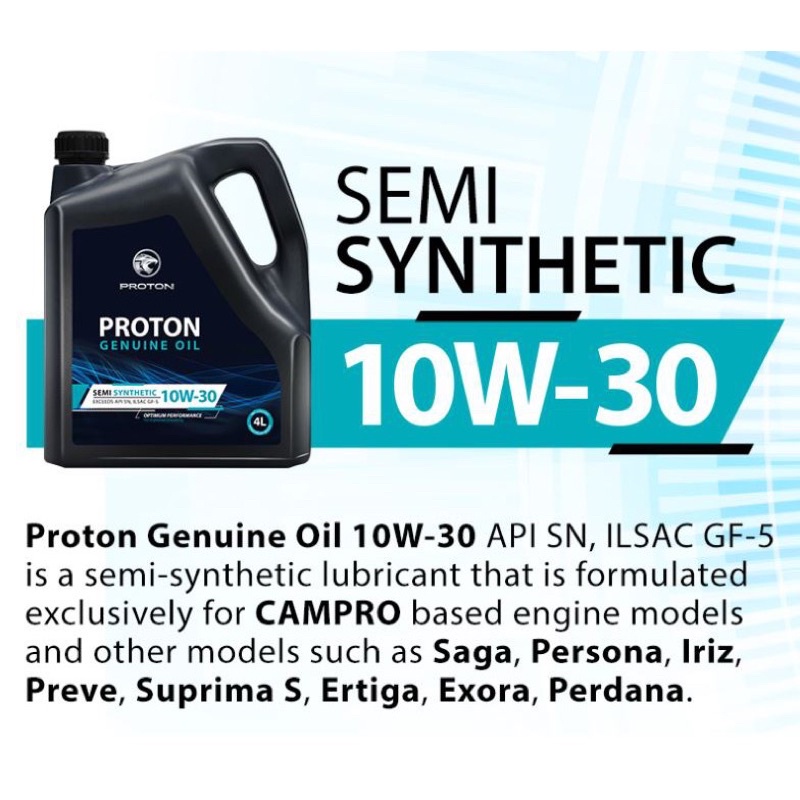 B186E048 Proton SN 10W30 semi synthetic engine oil (4 liter) for CAMPRO
