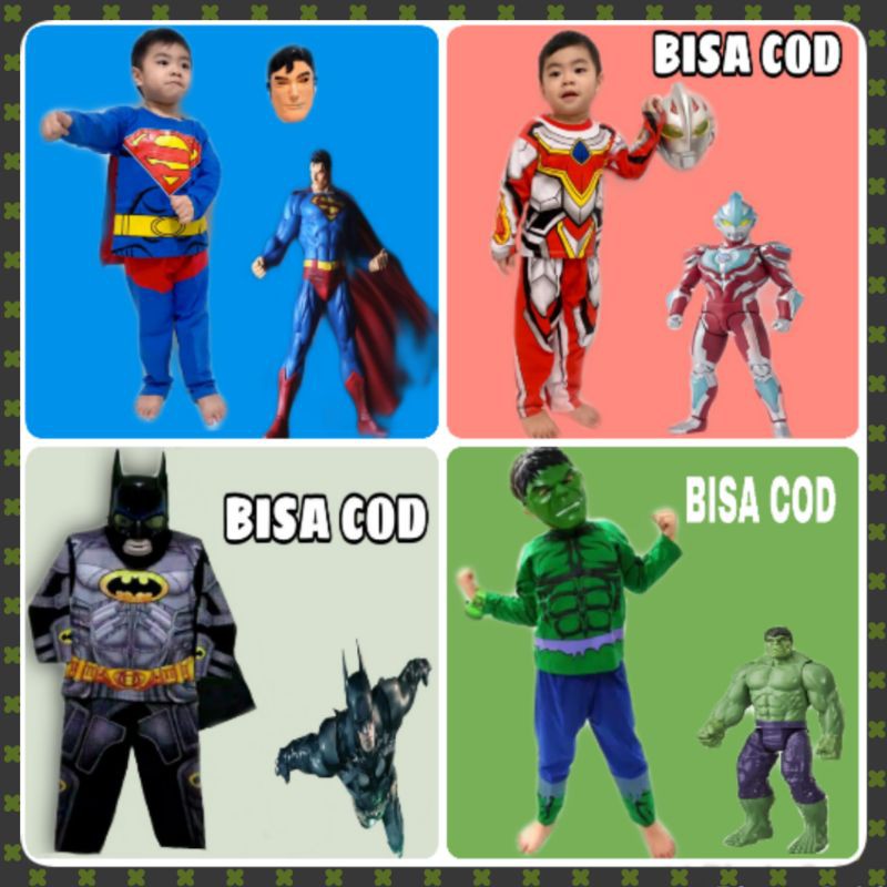 Superhero Costume Boys Free Mask/superman hulk batman ultraman Character Long Suit Shopee Malaysia