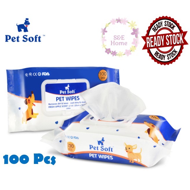 Pet Soft Wet Tissue 100pcs (Deodorizing Dog/Cat Wipes, Wet Cleaner