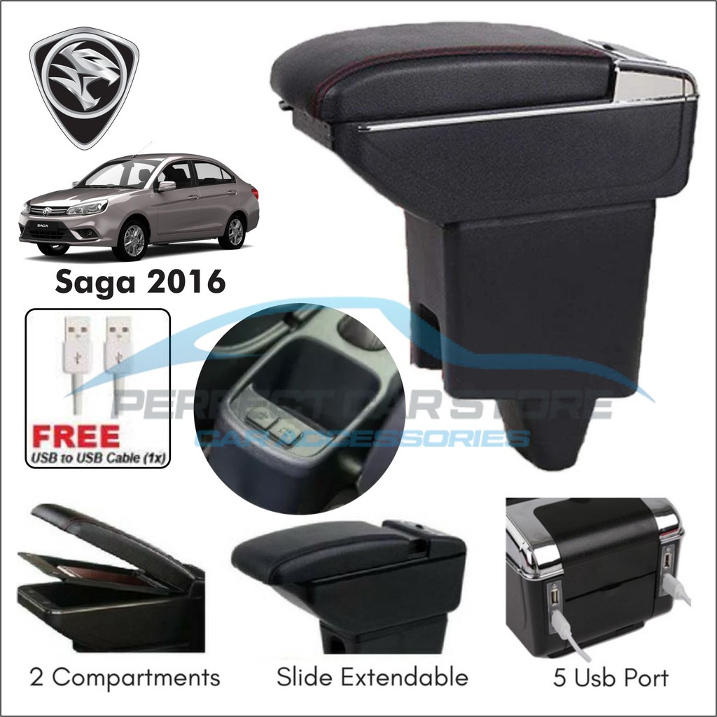 7USB Double Layers Armrest Adjustable Cup Holder Arm rest Perodua Axia