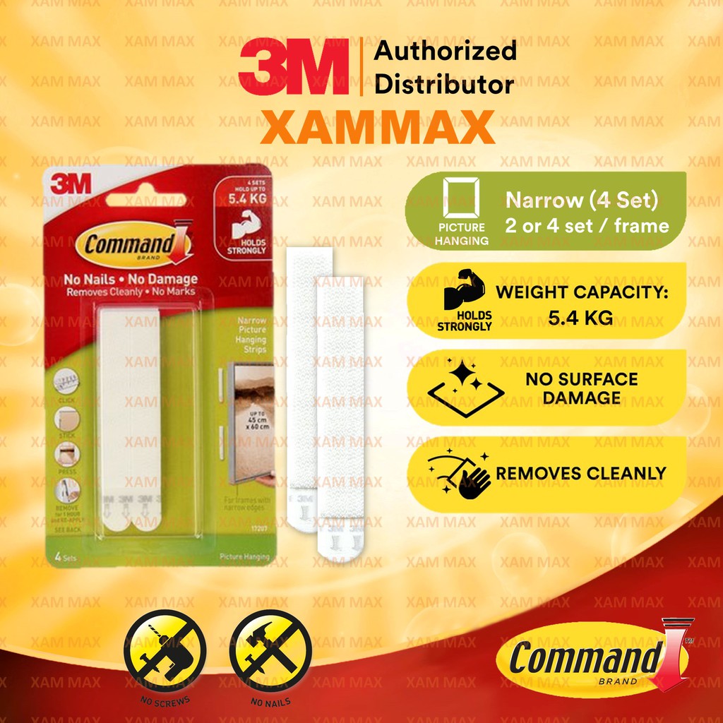 3M Command 17207 White Narrow Picture Hanging Strips 8pcs / Narrow