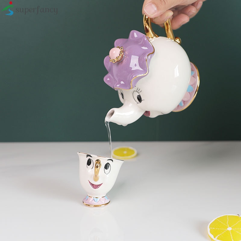 NEW Beauty and The Beast Mrs. Potts Chip Tea Pot Cup Set Teapots Mug