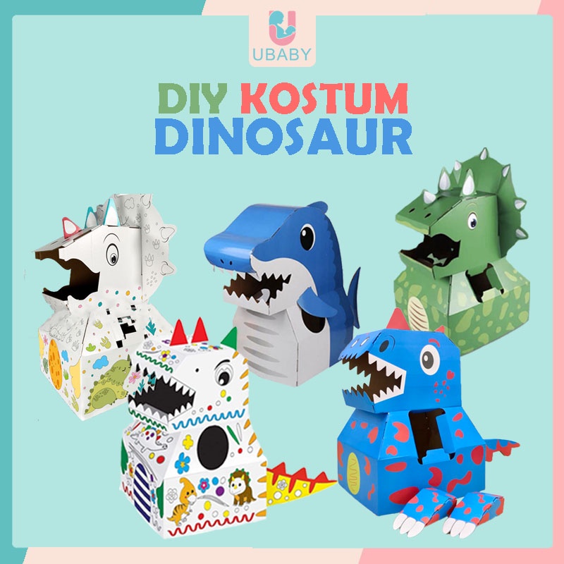Kostum Kotak Dinosaur DIY Carton Box Dinosaur Shark Costume Cardboard