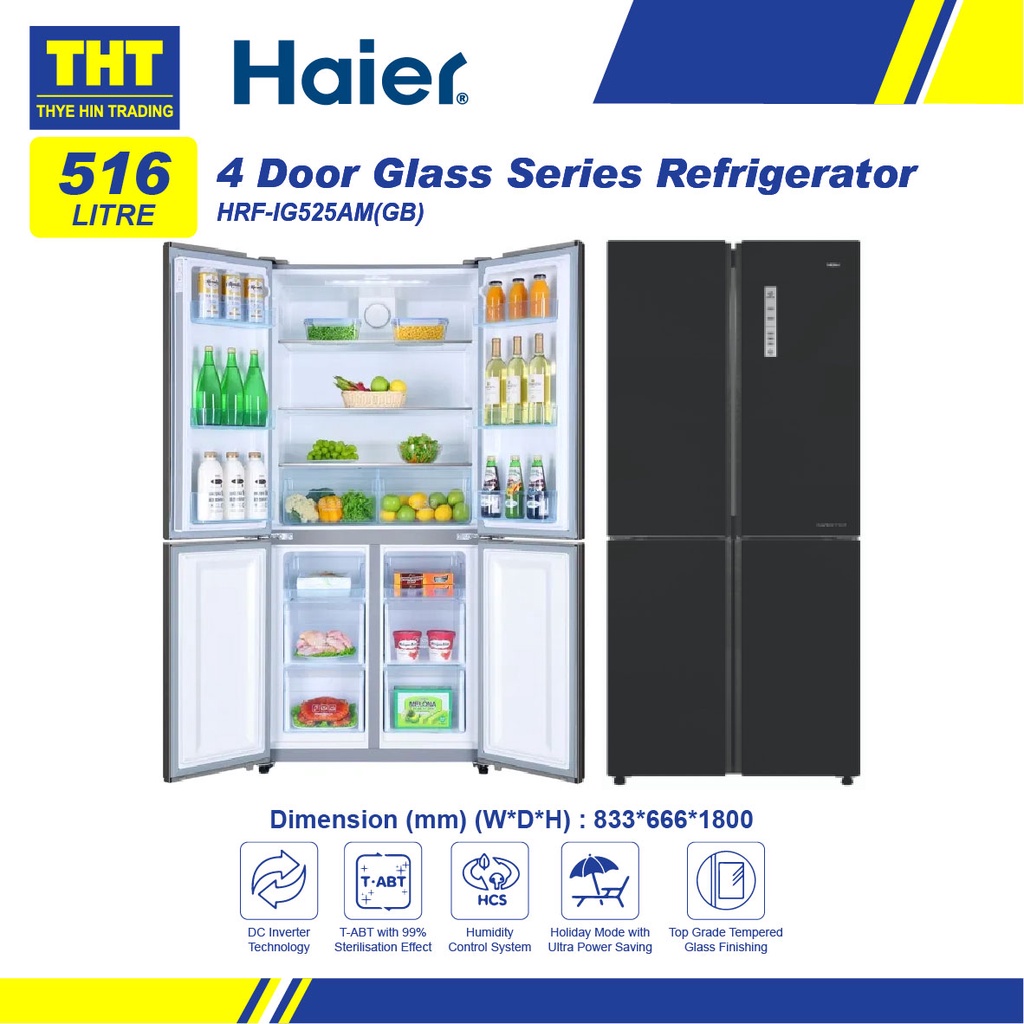 Haier (516L) 4 Door Glass Series Inverter Refrigerator HRFIG525AM(GB
