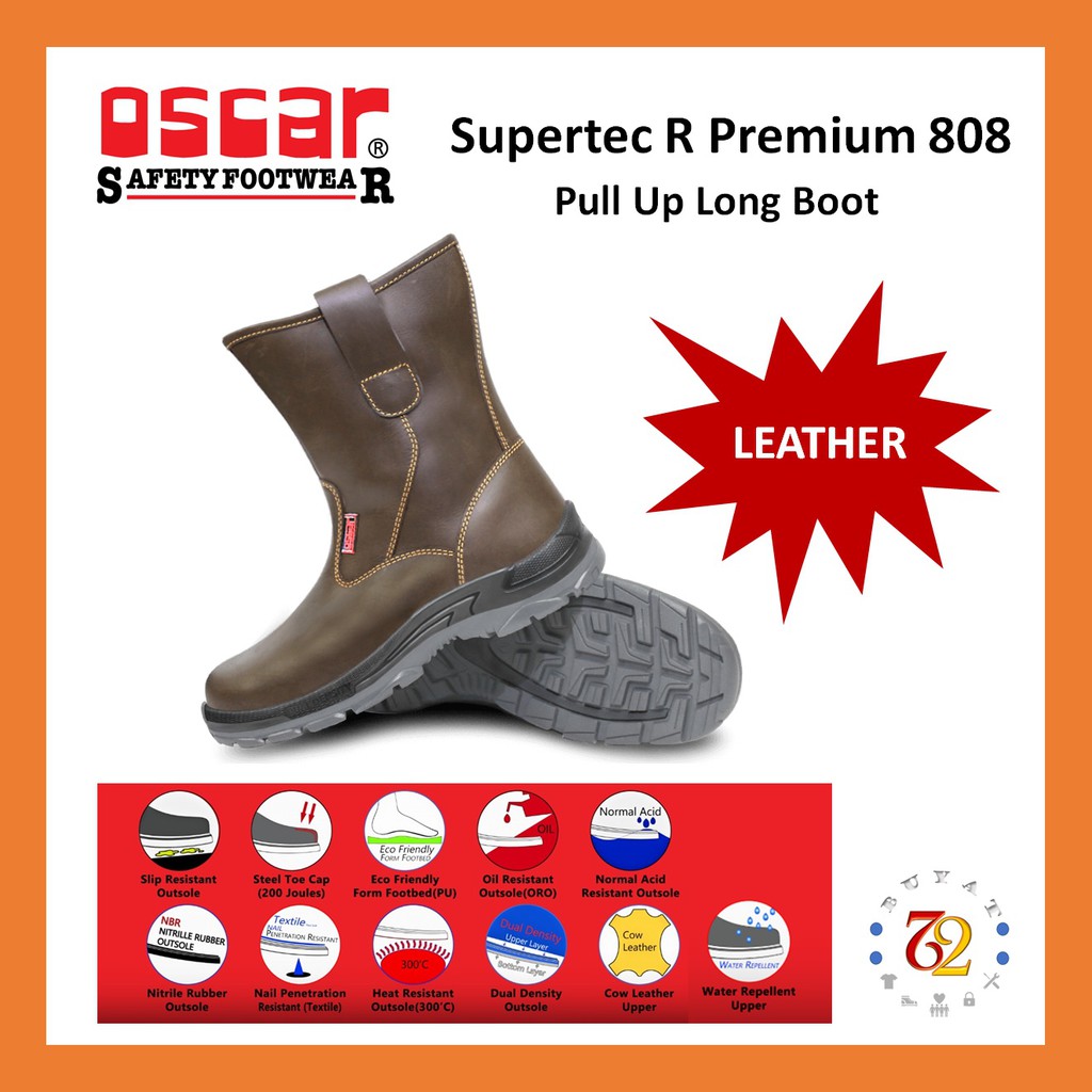 Oscar Safety Shoes Supertec R Premium 808 Brown Pull Up Long Boot