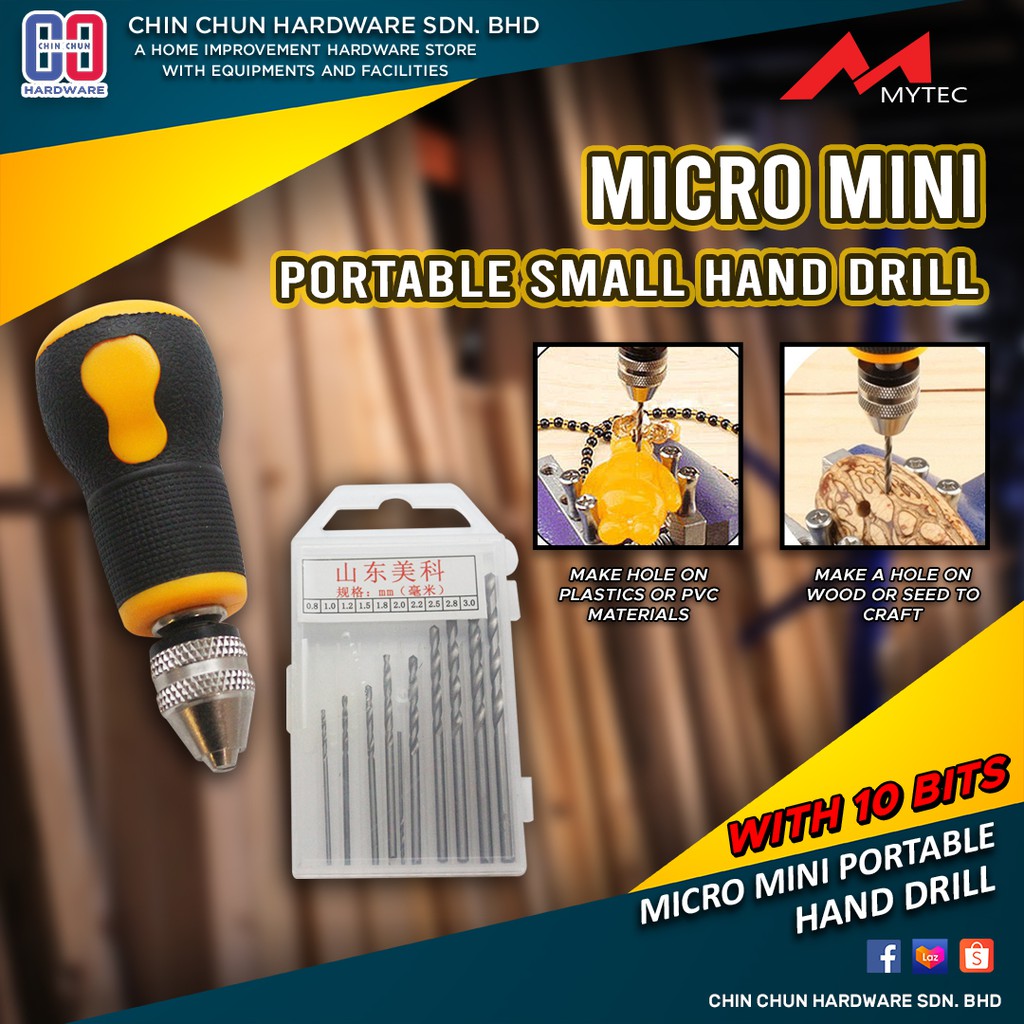 MICRO MINI PORTABLE SMALL HAND DRILL WITH 10 PCS TWIST DRILL BITS TOOL