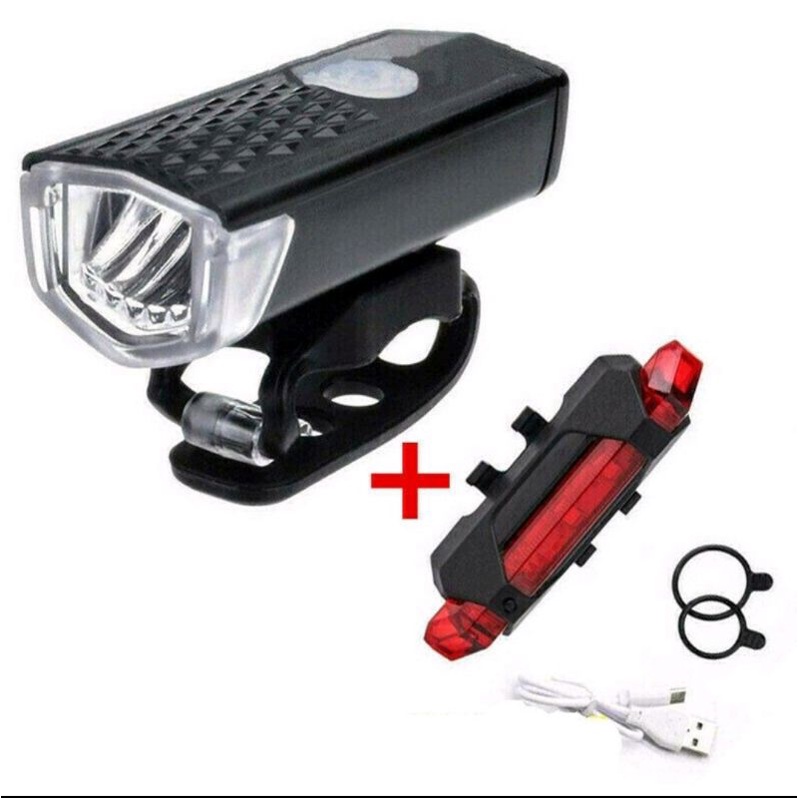 🇲🇾BIKES10🇲🇾 Bicycle Headlight + Tail Light / Red Shell (Set) USB