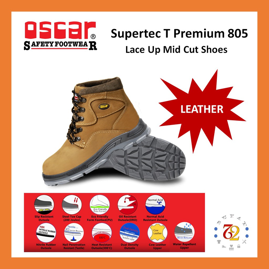 Oscar Safety Shoes Supertec T Premium 805 Khaki Lace Up Mid Cut Shoes