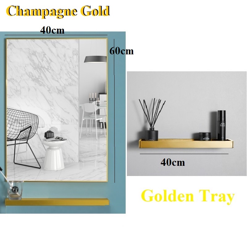 [CHAMPAGNE GOLD] Bathroom Mirror ALUMINIUM SLIM FRAME and Shelf Tray