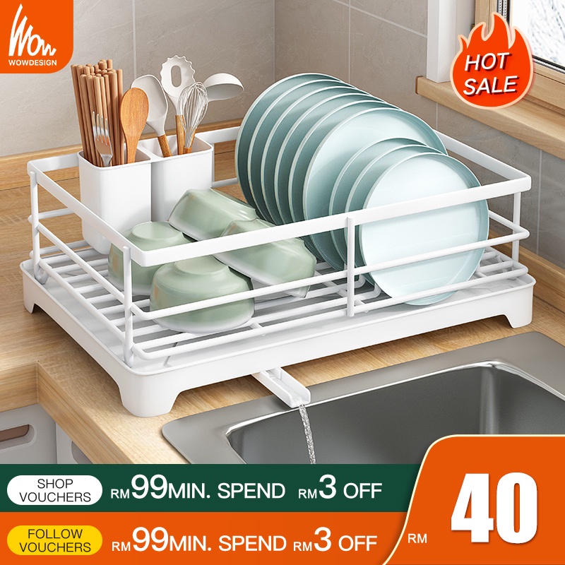 Dish Rack Rak Pinggan Auto Drainer Tray Stainless Steel Kitchen