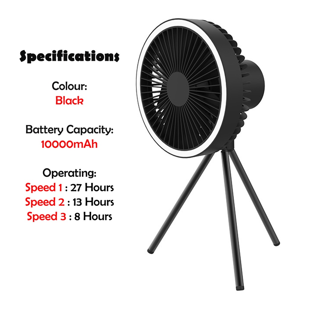 SwissThomas Camping Fan Portable Camp Light Powerful Rechargeable Fan with Tripod Khemah Kipas